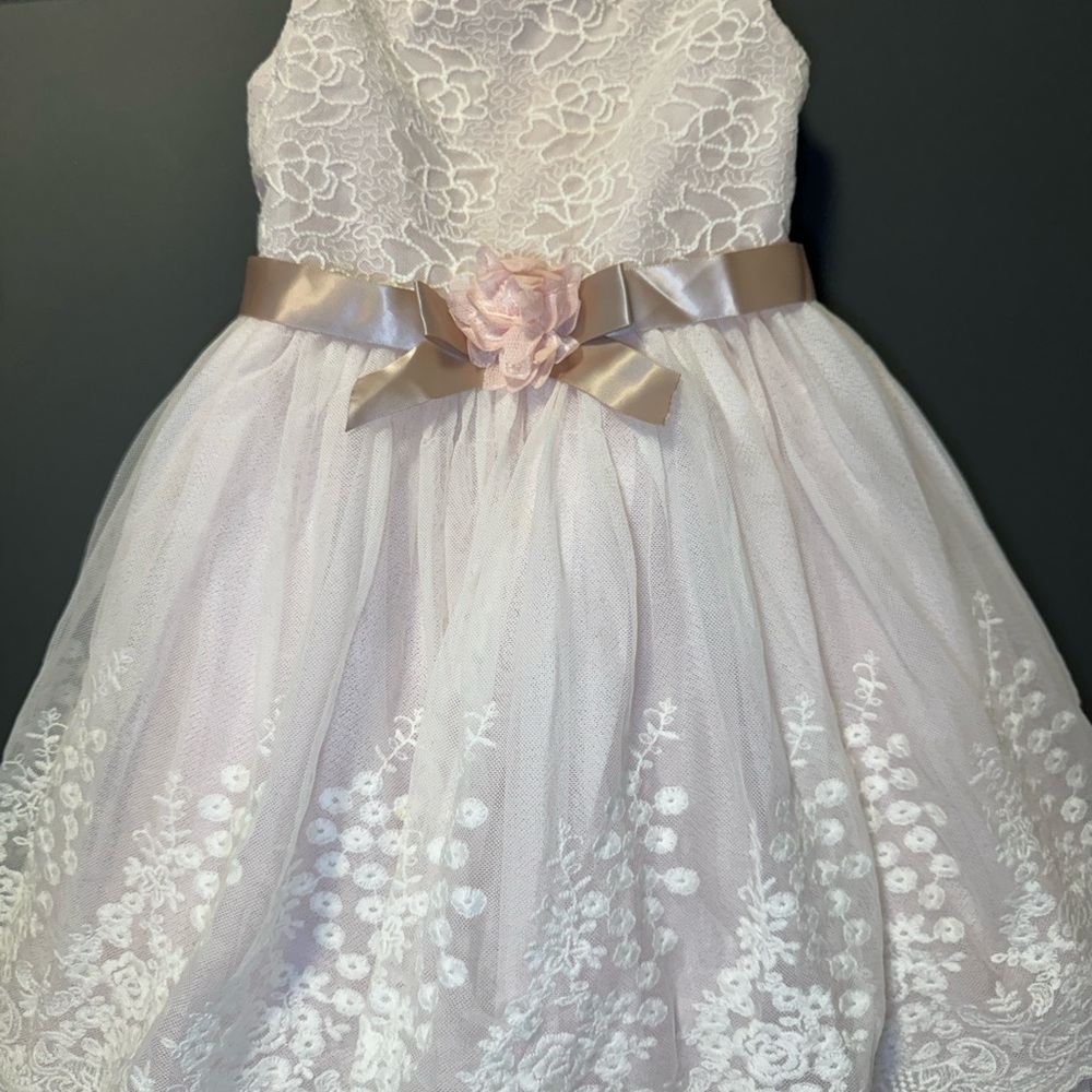 Bonnie Jean Pink and White Floral Lace Dress